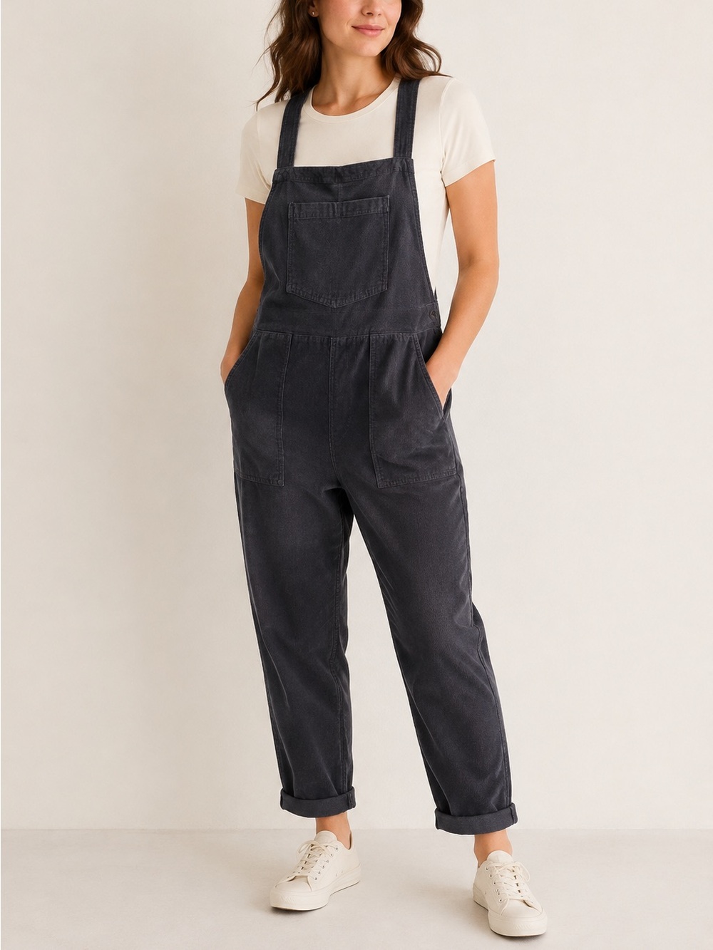 Aerie Gray Corduroy Relaxed Overalls Jumpsuit Size M